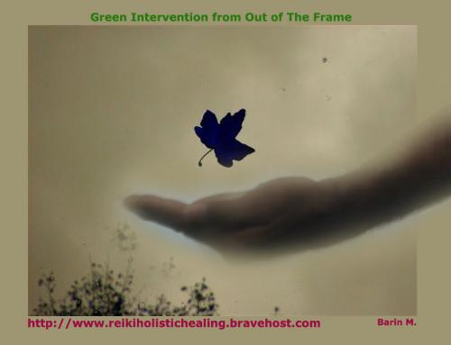 The Green Intervention - Using a blown leaf, here photoart has tried out to show a green intervention to pick up the blown leaf!