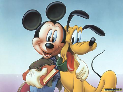 cartoons - in this picture we see mikey mouse with his adorable doggy.one of the most loved animated character.