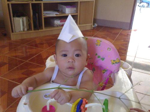 in the navy...with kamunggay!!! - taken at my parents house while the baby is playing