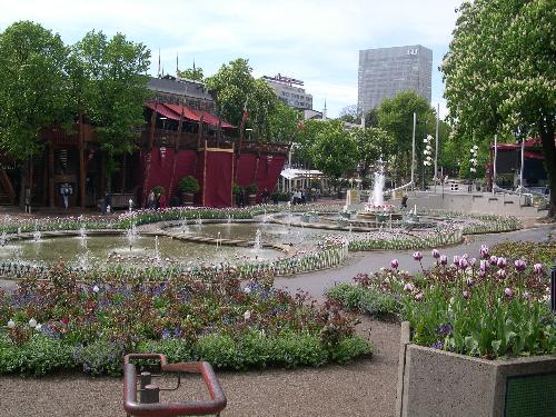 fountain - Fountain and flowers at Tivoli, Copenhagen, Denmark