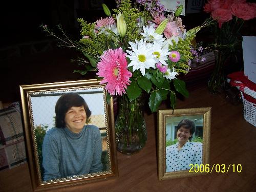 my mom - pictures of my mom, with flowers from her memorial service.