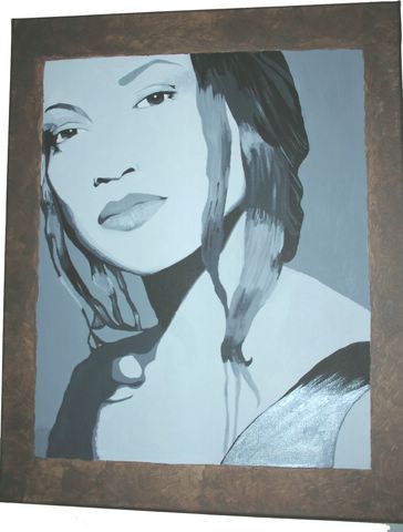 Jennifer Lopez - Painting of Jennifer Lopez. Done with black and white acrylic paint with a brown painted frame.