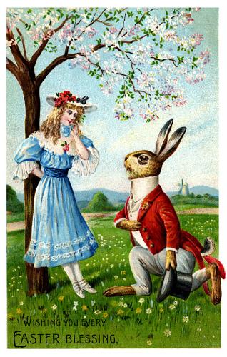 Happy Easter Everyone - Vintage Easter Card. The bunny is almost creepy to me.