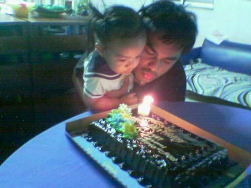Happy Birthday - This is a picture of my husband and daughter during my husband's birthday last February 7, 2007. My baby Cedy is helping out her Papa in blowing the candle on his cake.