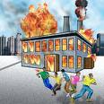 running from a burning building - just a wee cartoon of people running from a burning buildind(don't worry nobody was injured in the painting of this picture)