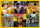 sinulog festival - The picture shows contingents of the sinulog parade in colorful costumes and masks. They will be dancing all over the streets of Cebu city within 1 whole day under the heat of the sun not just to entertain the people watching on the streets but to pay tribute to baby Jesus.