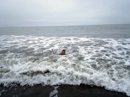 learning to bodysurf - Muir Beach, California