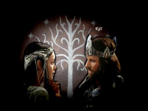 Aragorn and Arwen - Wallpaper I created depicting the characters of Aragorn and Arwen at the end of Return of the King, from the movie series Lord of the Rings