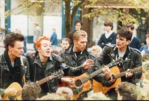 The Clash go busking - last line up of the Clash on the busking tour.