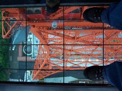 Looking down from Tokyo Tower - This is a section in the floor on the observation deck of the Tokyo Tower where you can look straight down at the people below you and realize just how high up you are. It's pretty scary!