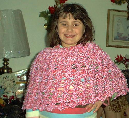 Crocheted poncho - Crocheted poncho in pink and white