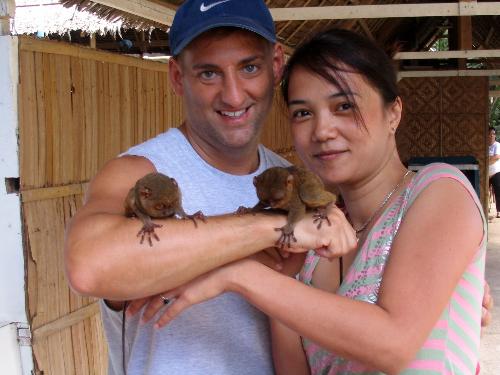 family of primates - I and my fiancee had tour bohol to see these little guys. Philippine Tarsier - it is said that it is the smallest primates in the world. There are only 500 tarsiers in the Philippines.  Too bad they were used for a living by the people whose to said are the care takers. They make a lot of money from tourists out of these delicate extinct animal and they even just toss it around like a stuff toys. Sad to know.