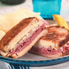 Grilled Reuben sandwich - Excellent served with a dill pickle on the side, and a few crispy chips. Reubens are the general fare the day after Saint Patrick's Day - to use up the wonderful left over corned beef, only this time the cabbage takes the form of sauerkraut. yummmm.
Grilled Reuben sandwich - Excellent served with a dill pickle on the side, and a few crispy chips. Reubens are the general fare the day after Saint Patrick's Day - to use up the wonderful left over corned beef, only this time the cabbage takes the form of sauerkraut. yummmm.
