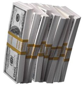 Want some money? - Picture of stacks of dollar notes. Example of a lot of money and cash to be given.