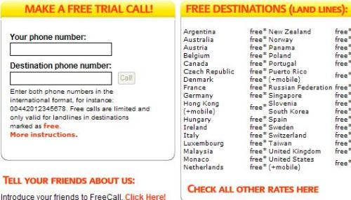 freecall - Call the world almost for free , and there is totally free destinations.