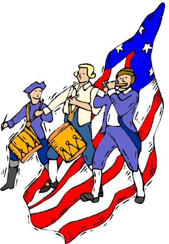 Revolutionary Soldiers - Soldiers with flag clip art.