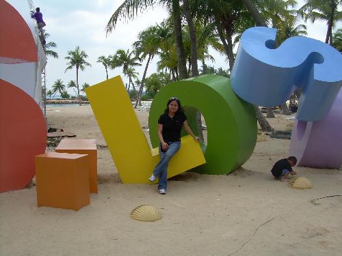 SILOSO beach - I think it's cool to take pics here because the letters are colorful and it's my first time here in sentosa.