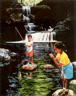 Children fishing - Children fishing peacefully in a pond.This is what kids should be doing