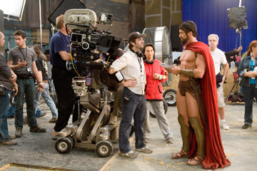 300 - On set with director, Zack Snyder and actor, Gerard Butler