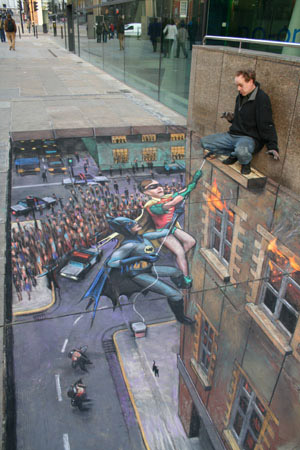 Bat Man and Robin help out the artist - J. Beever's artwork Bat Man and Robin help out the artist - J. Beever's artwork
