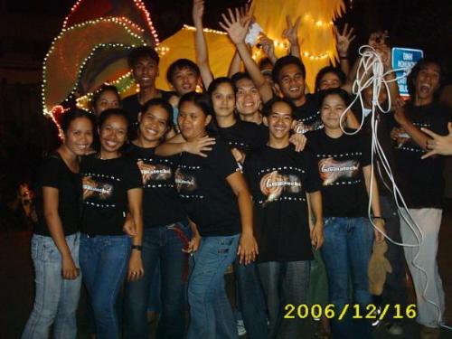 in formation technology team,,, also known as Info - a colorful parade.. during our kasadyaan in school.. a nice and wonderful celebration for the month of December.. u can see in our back the sarimanok...