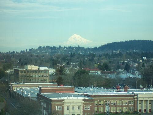 Mount Hood view - Mount Hood in the background of Portland's suburbs in the wintertime.