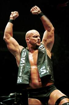 Stone Cold Steve Austin , as usual acknowledging a - This is WWE superstar Stone Cold Steve Austin...he took WWe by storm during the Attitude era & TRPs soared for the WWE..but tragically his career was cut short due to a botched piledriver from Owen Hart resulting the rattlesnake retiring from active wrestling