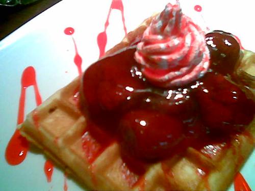 strawberry waffle. - Strawberry waffle photo I took from a fast food store inside the university. Looks yummy right?