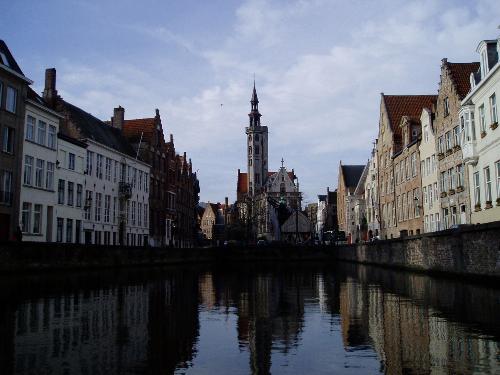 Reflection over the water in historic Bruges - Bruges is delightfully old with many charming looking buildings.