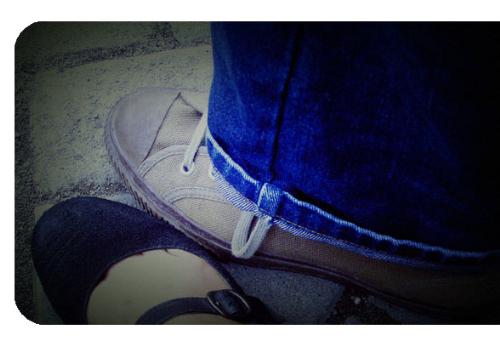 Partner, Me and Her - One crowded morning while I was dropped by my lovely wife to her work place, she try to take a shot of our shoes side by side, here they are...
