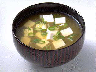 Miso Soup - Miso soup is a traditional Japanese soup consisting of a stock called dashi that is mixed with miso paste and served with cubed or sliced bean curd.