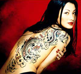 lady tattoo - a beautiful asian girl with bunch of tattoos at the back