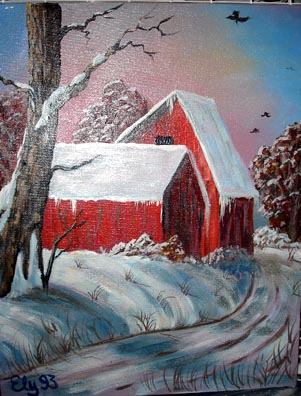 barn in the snow - artwork, barn in the snow, acrylics