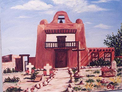 adobe church - artwork, adobe church, acylic painting