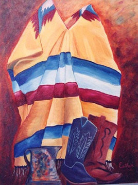 serape - oil painting, serape and boots,