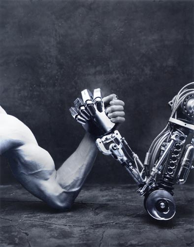 man vs machine - symbolizes classic argument wether man is better than machine?