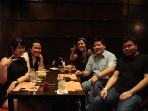 eating japanese - at a japanese resto in greenbelt with some college buddies... jamie, sev, irene, me and francis.
