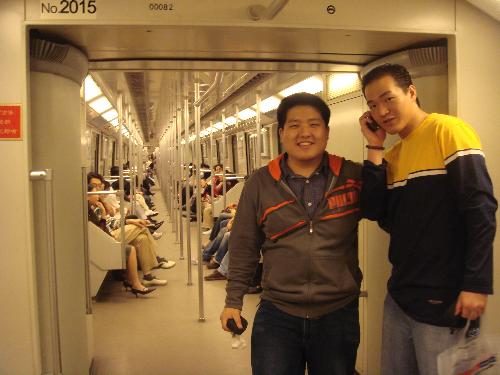 train ride - me and steverich in a subway train in shanghai china