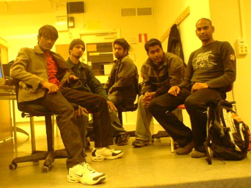 me in my college lab. - thats me in the middle in my college lab.i took that pic at 4 am as that was the day where i have worked hard after coming to sweden.hmm i dont forget that day.