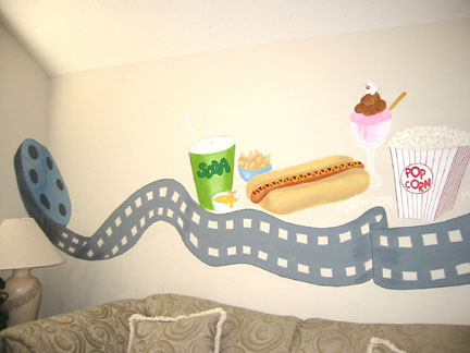 Movie Snacks - A cute mural of movie snacks on a living room wall..
