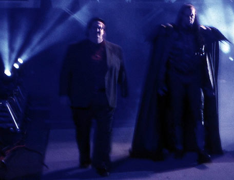 The Deadman With PAul Bearer - The Undertaker , as the Evil Ministry Of Darkness leader leader with his equally Evil Manger , Paul Bearer