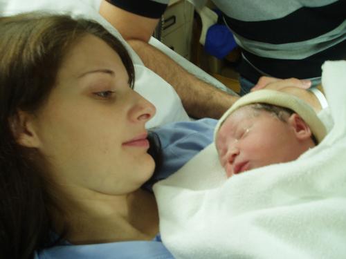 My first baby - I had my daughter, Brooklyn on October 30th 2006 at 12:24AM. I went into labor on my birthday, October 29th. She was 3 weeks early, but so pink and perfect! She weighed 6 lbs 8 oz. And now she is 5 months tomorrow and weighs 17lbs! How time flies.