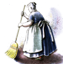 a housewife - woman sweeping the floor
