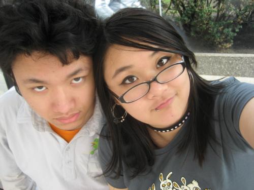 Me and Benny - At the bus stop! Benny is giving the camera his evil eyes..