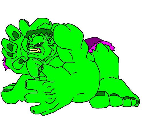 Hulk... something I drew - I was bored during the night shift. Opened up MSpaint and started fiddling the mouse. Came up with this picture after a few attempts. Remembered the pose from one of them capcom video games. The powerful hulk posing for an attack on his opponent!Enjoy