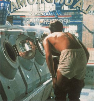 Guy taking off jeans in a laundrette - Does sex sell? This was a promo advert for Levi Jeans where Nick Kamen stripped to his boxers