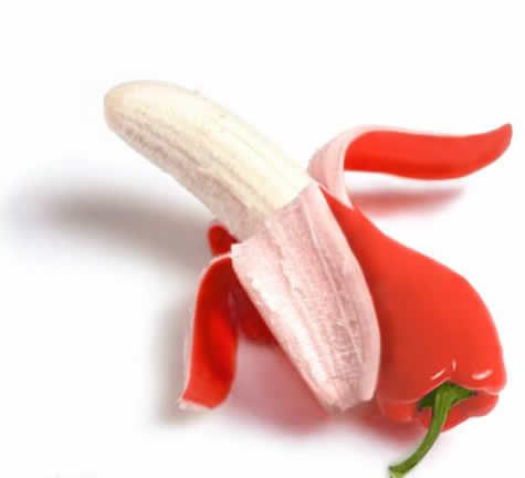 capsicum and banana - Hmm~~this is really fantastic. I'm wonder how people think of such a thing. If it's in front of me for eating, I dare not.