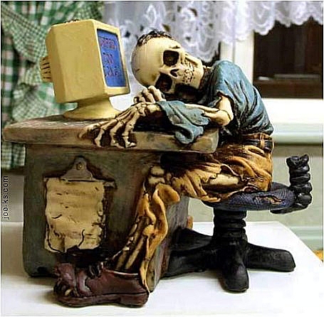 Waiting for Raise - This is a little figurine featuring a skeleton sleeping at a desk. It is called, Waiting for a Raise. LOL.