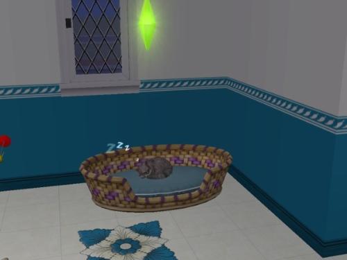 Sleeping Cat - Screeen capture taken of a pet cat in Sims 2 with the Pets expansion pack.