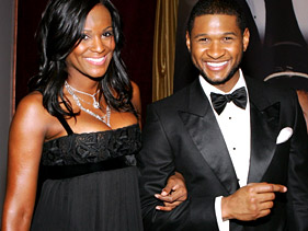 Usher and fiancee Tameka Foster - R&B singer,Usher is engaged to his longtime girlfriend stylist,Tameka Foster.